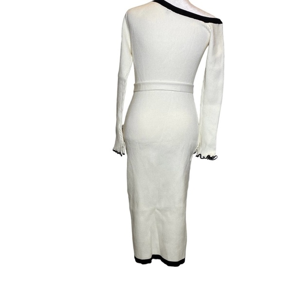 NEW Caracilia women Small WHITE bodycon off shoulder ribbed knit sweater dress - Picture 6 of 7